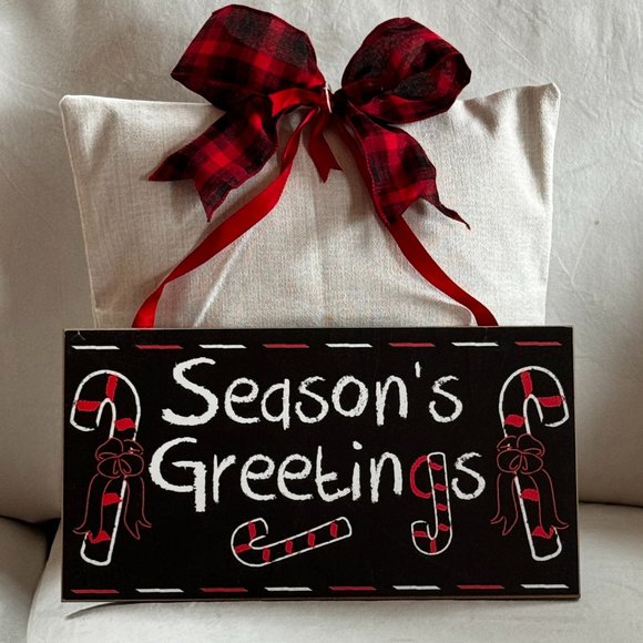NEW Christmas Holiday Rustic Chalkboard Style Seasons Greetings Wall Sign - Picture 1 of 1